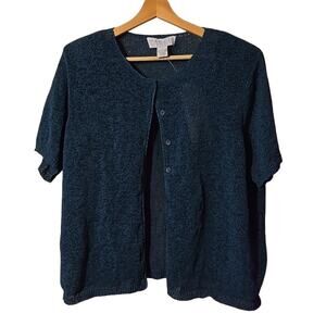 NWT Maggie McNaughton 2X Dark/Navy Blue Knit Topper/Short-sleeve Cardigan [0088]
